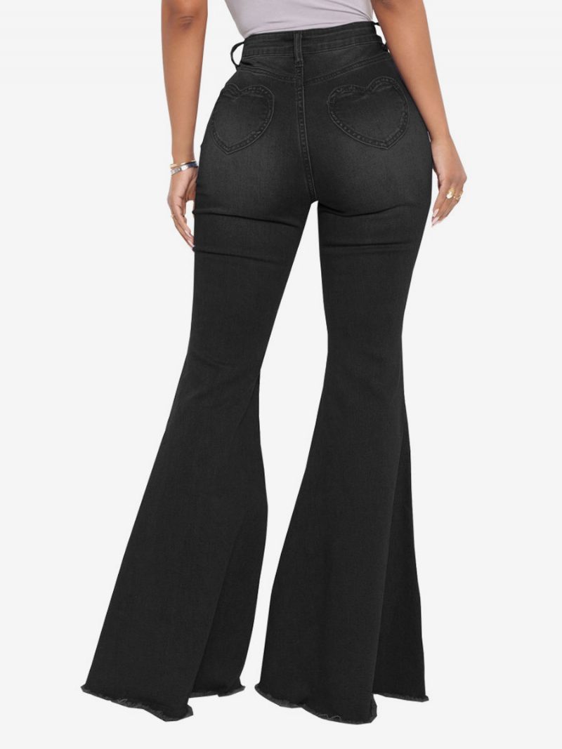 Flare Jeans High Rise Baumwoll-schlaghosen Für Damen 2024 - Schwarz