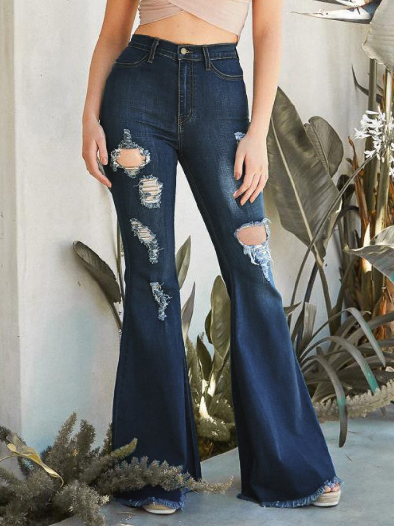 Flare Jeans Raw Edge Ripped High Rise Bell Bottoms Für Frauen 2024