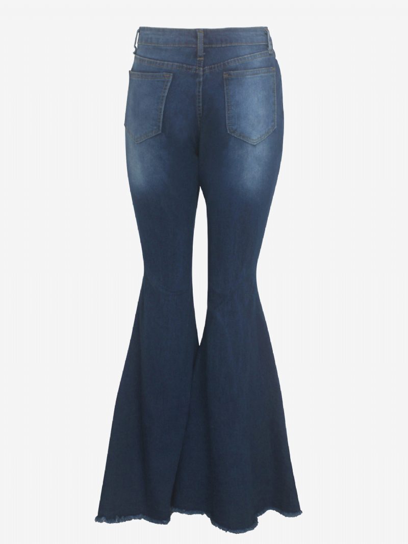 Flare Jeans Raw Edge Ripped High Rise Bell Bottoms Für Frauen 2024 - Tiefes Blau