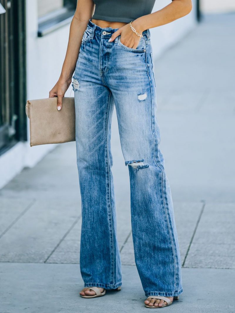 Gerade Jeans Für Damen Mit Hohem Bund Und Zerrissenen Frühlingshosen 2024