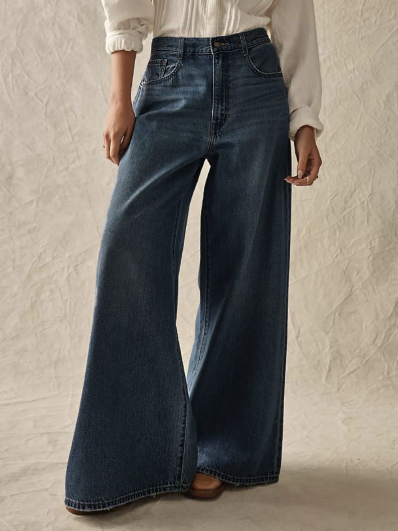 Gerade Jeans Für Damen Vintage High Rise Wide Leg Bottoms 2024