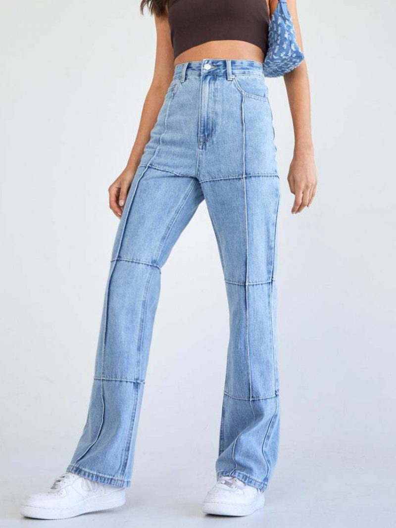 Jeans Für Damen Bezaubernde Blaue Gerade Baumwolle - Helles Himmelblau