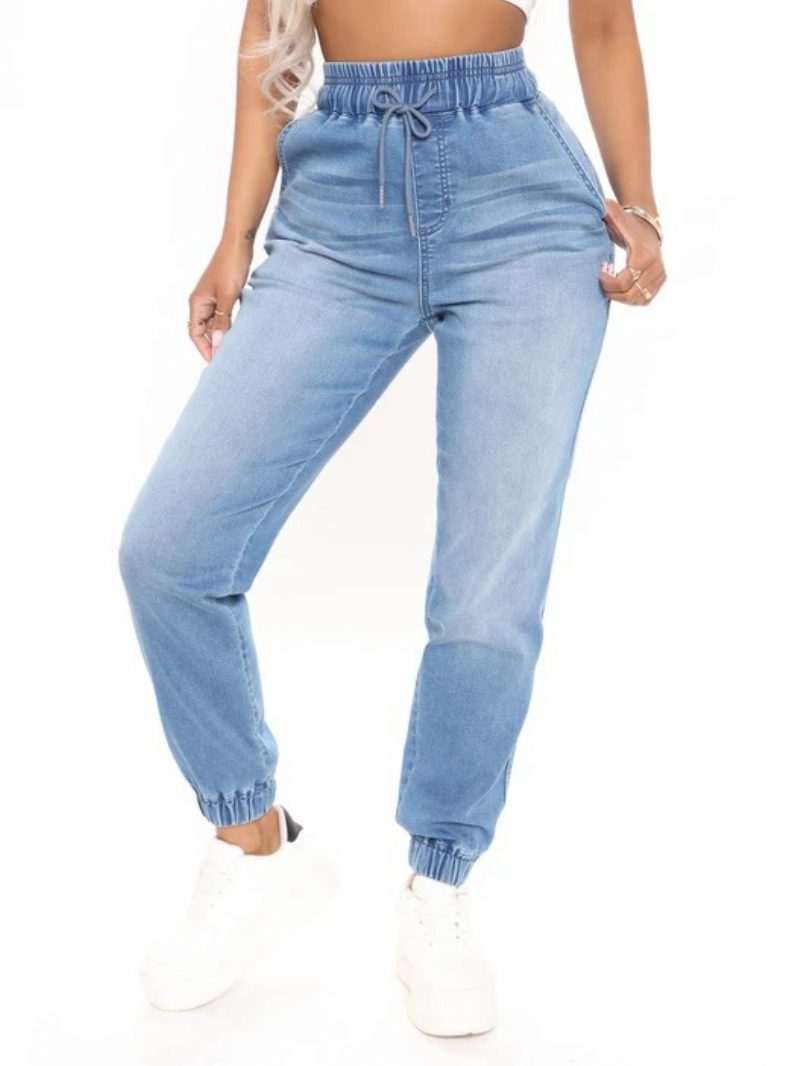 Jeans Für Damen Coole Blaue Konisch Geschnittene Baumwollhose