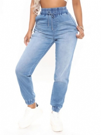 Jeans Für Damen Coole Blaue Konisch Geschnittene Baumwollhose