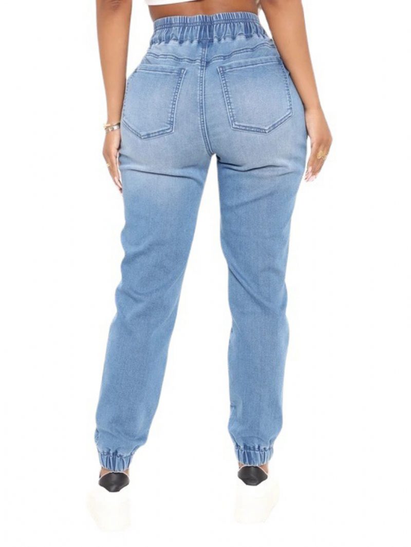 Jeans Für Damen Coole Blaue Konisch Geschnittene Baumwollhose - Hellhimmelblau