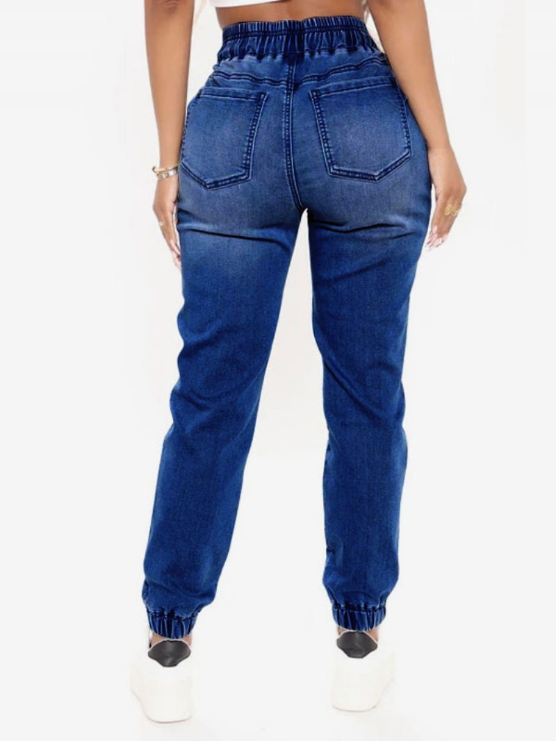 Jeans Für Damen Coole Blaue Konisch Geschnittene Baumwollhose - Tiefblau