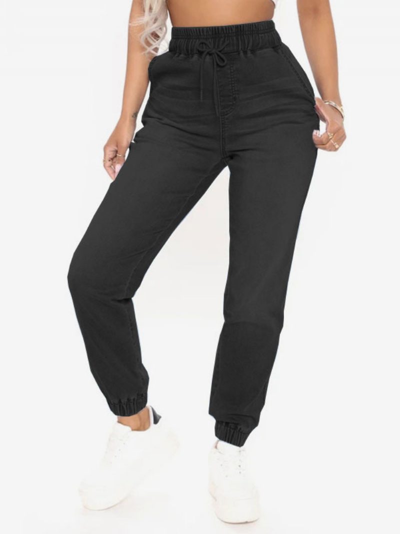 Jeans Für Damen Coole Blaue Konisch Geschnittene Baumwollhose - Schwarz