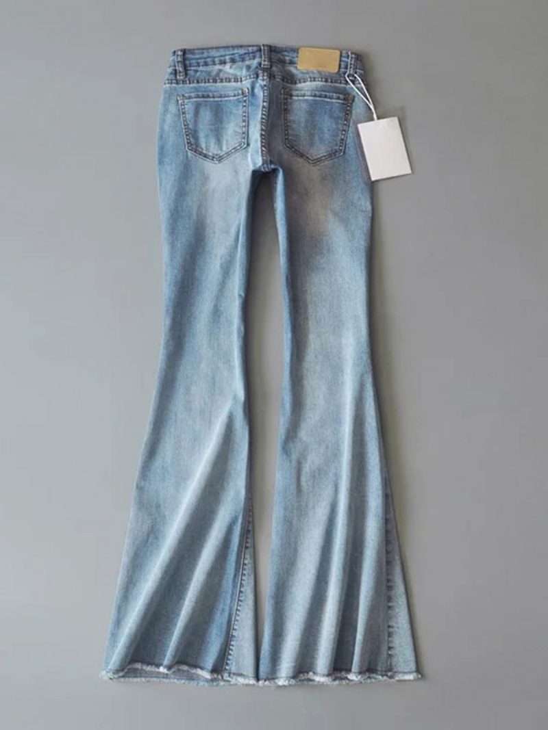 Jeans Für Damen Modisch Schlaghose Reißverschluss Knopfleiste Blaue Denim-hose - Babyblau