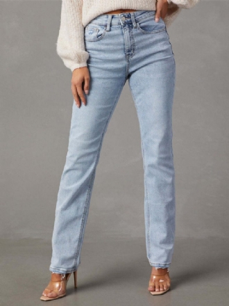 Klassische Jeans Mit Reißverschluss Und Hoher Taille Für Damen Hellem Himmelblau