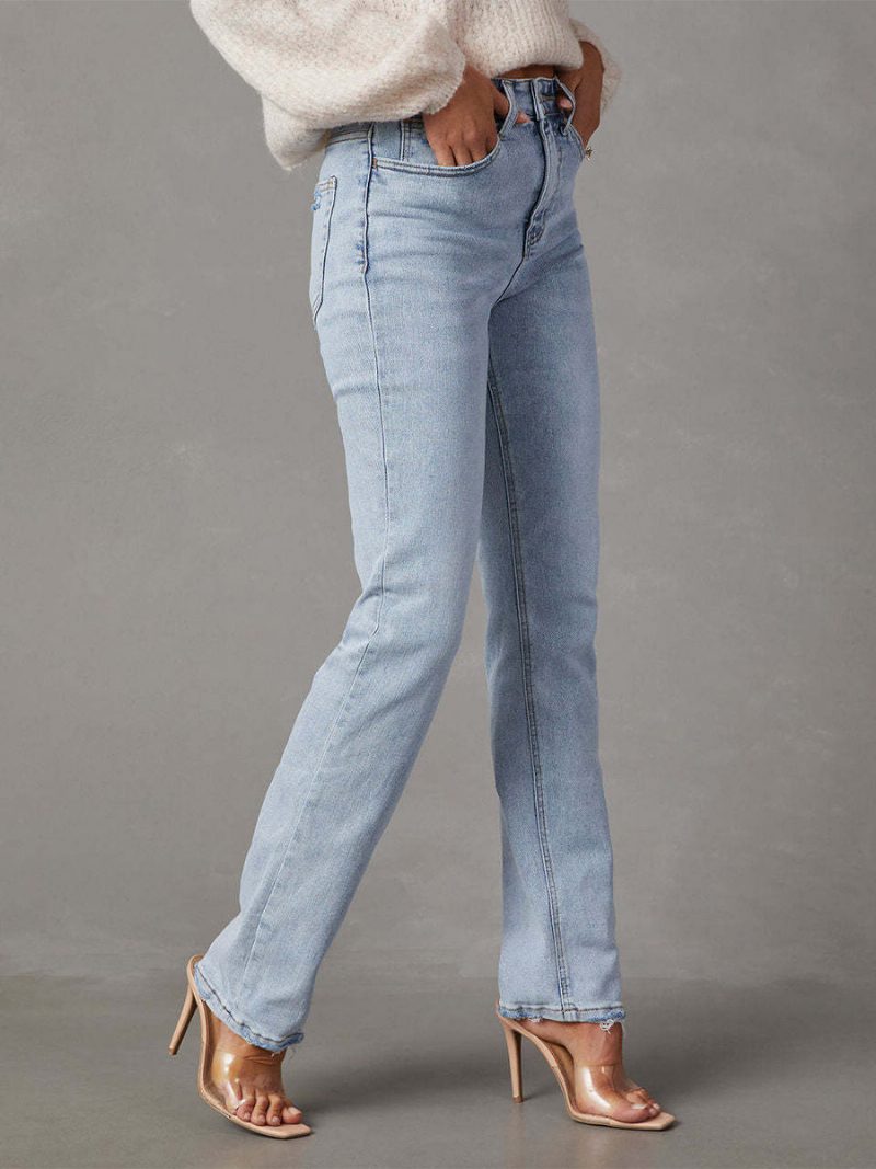 Klassische Jeans Mit Reißverschluss Und Hoher Taille Für Damen Hellem Himmelblau - Helles Himmelblau