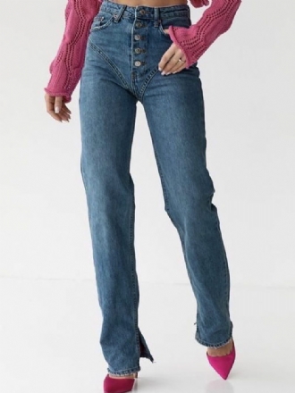 Schicke Cowboy-jeans Mit Knöpfen Hoher Taille Und Geradem Bein Für Damen