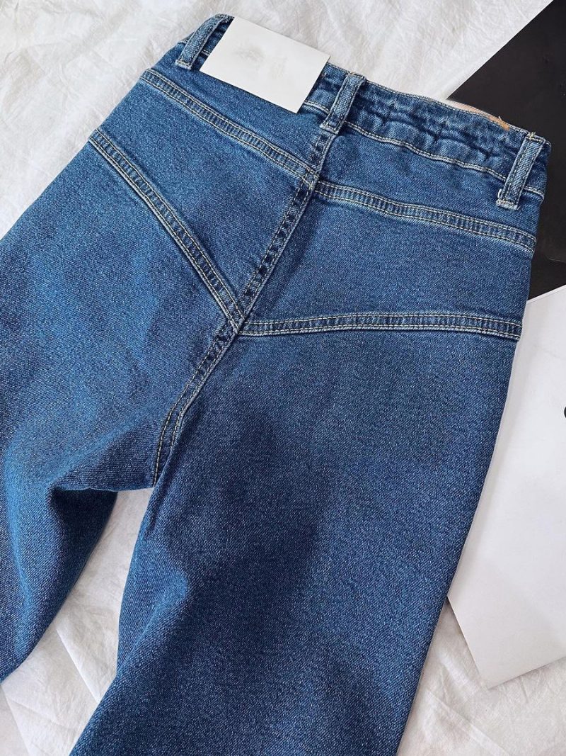 Schicke Cowboy-jeans Mit Knöpfen Hoher Taille Und Geradem Bein Für Damen - Blau