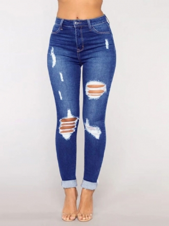 Zerrissene Jeans Mit Hohem Bund Lässige Schmale Baumwollhose Für Damen