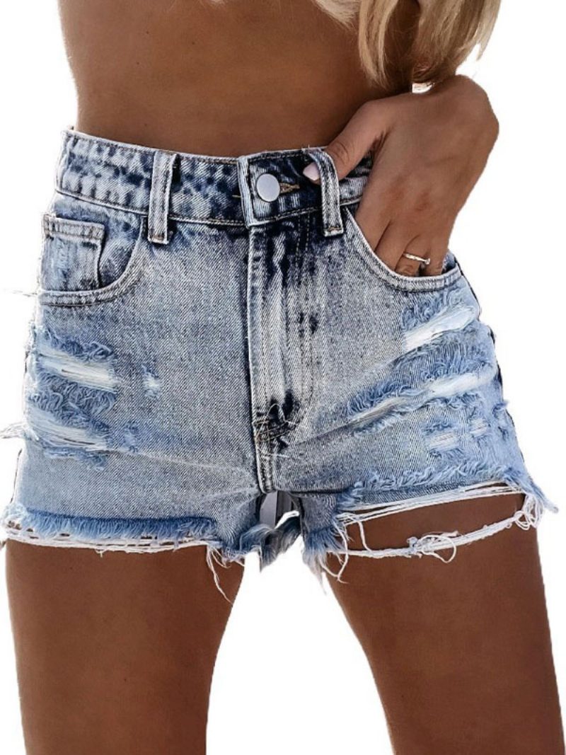 Damen-jeans Hellblau Mit Reißverschluss Knöpfen Gerade Lässig Cowboy-denim-shorts