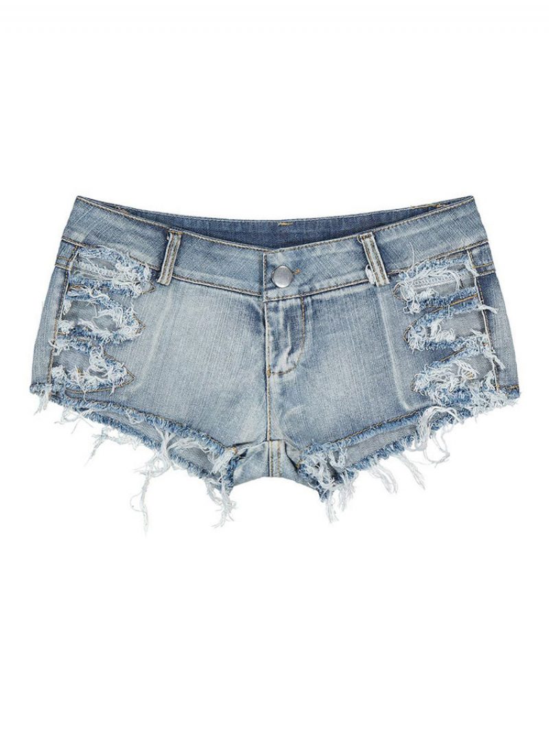 Damen-jeansshorts Mit Reißverschluss Geschichtet Unregelmäßige Erhöhte Taille Cowboy-röhren-sommershorts - Baby Blau