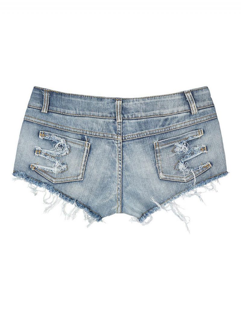 Damen-jeansshorts Mit Reißverschluss Geschichtet Unregelmäßige Erhöhte Taille Cowboy-röhren-sommershorts - Baby Blau