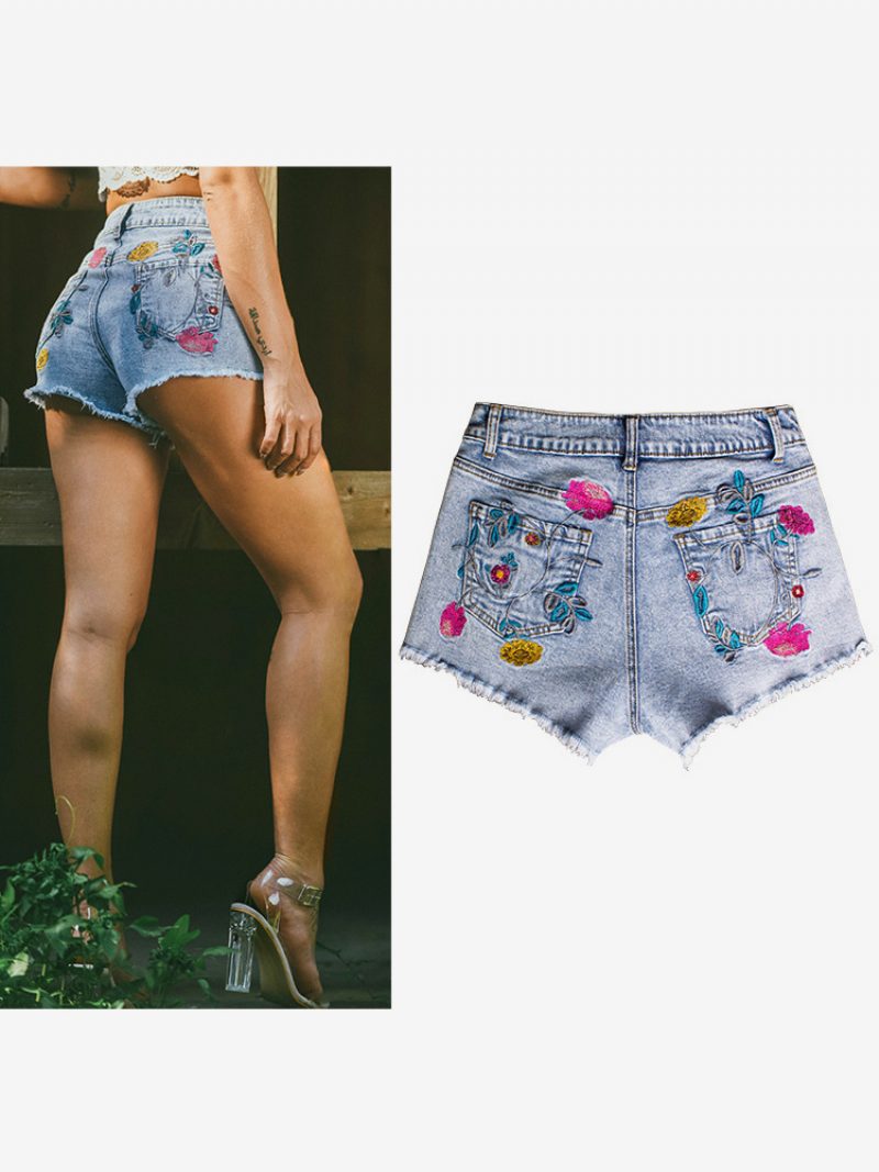 Damen-shorts Aus Schicker Bestickter Baumwolle - Helles Himmelblau