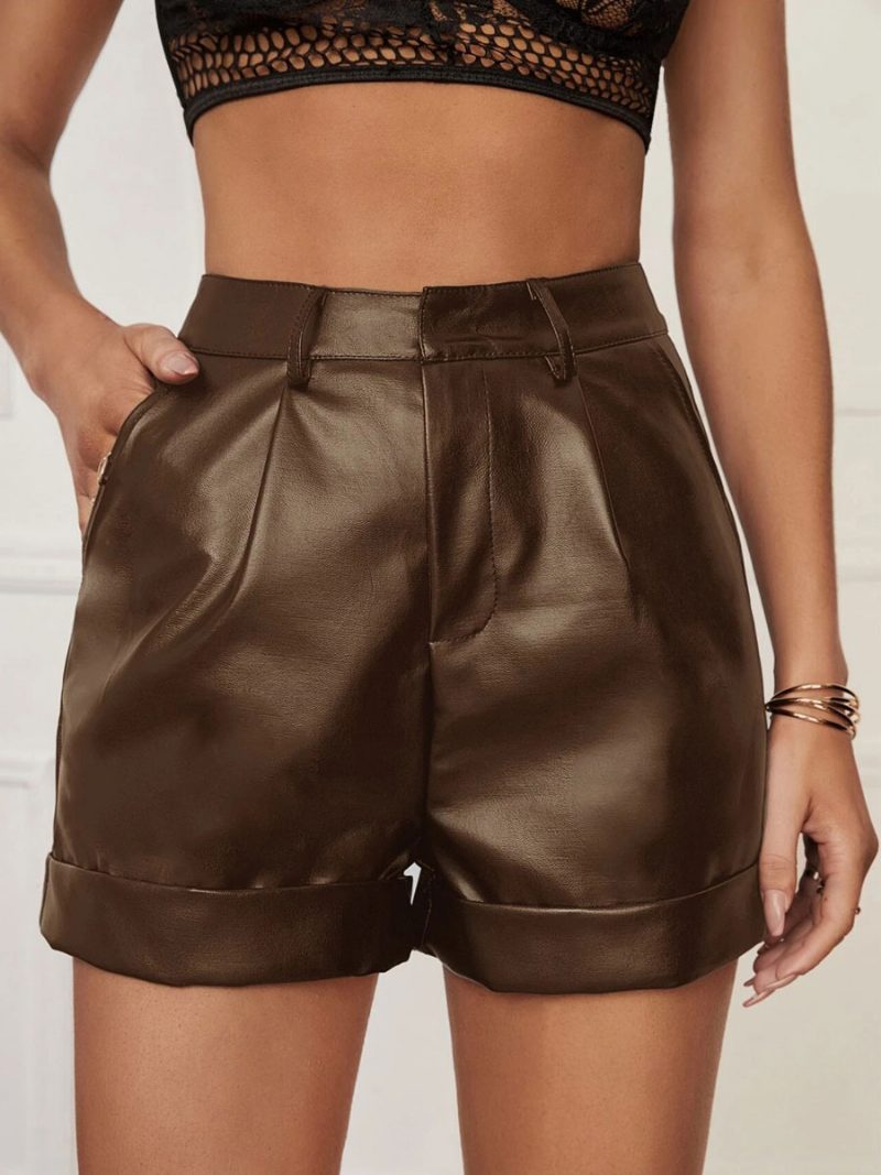 Damen-shorts Klassische Pu-shorts - Kaffeebraun