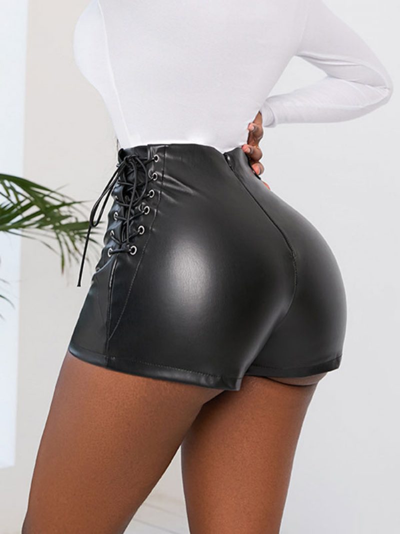 Shorts Für Damen Pu-leder Freizeithose - Schwarz