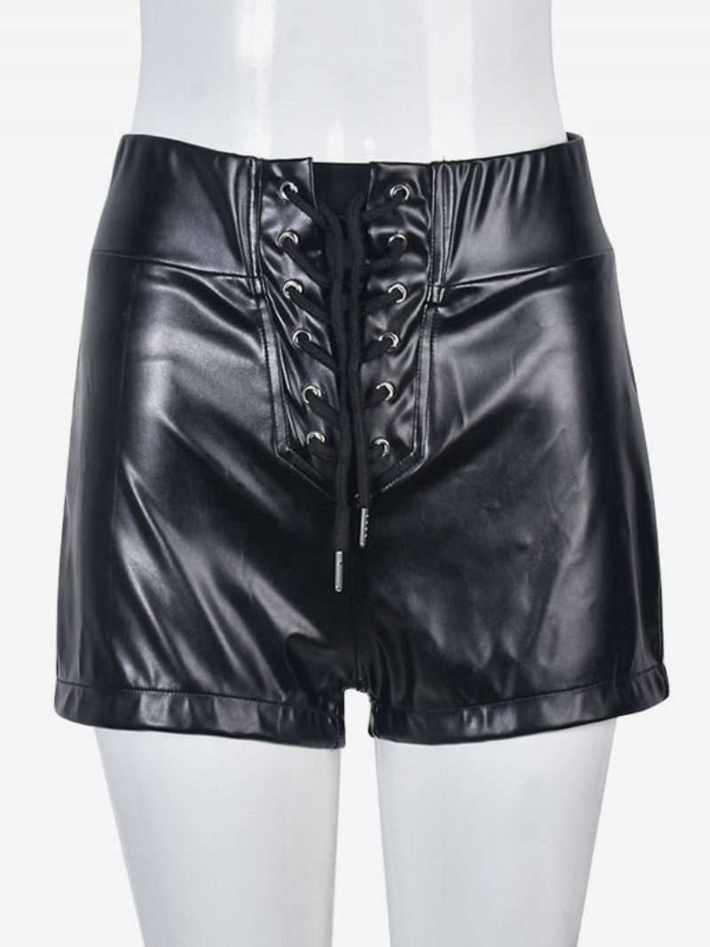 Shorts Für Frauen Sexy Ösen Aus Pu-leder - Schwarz