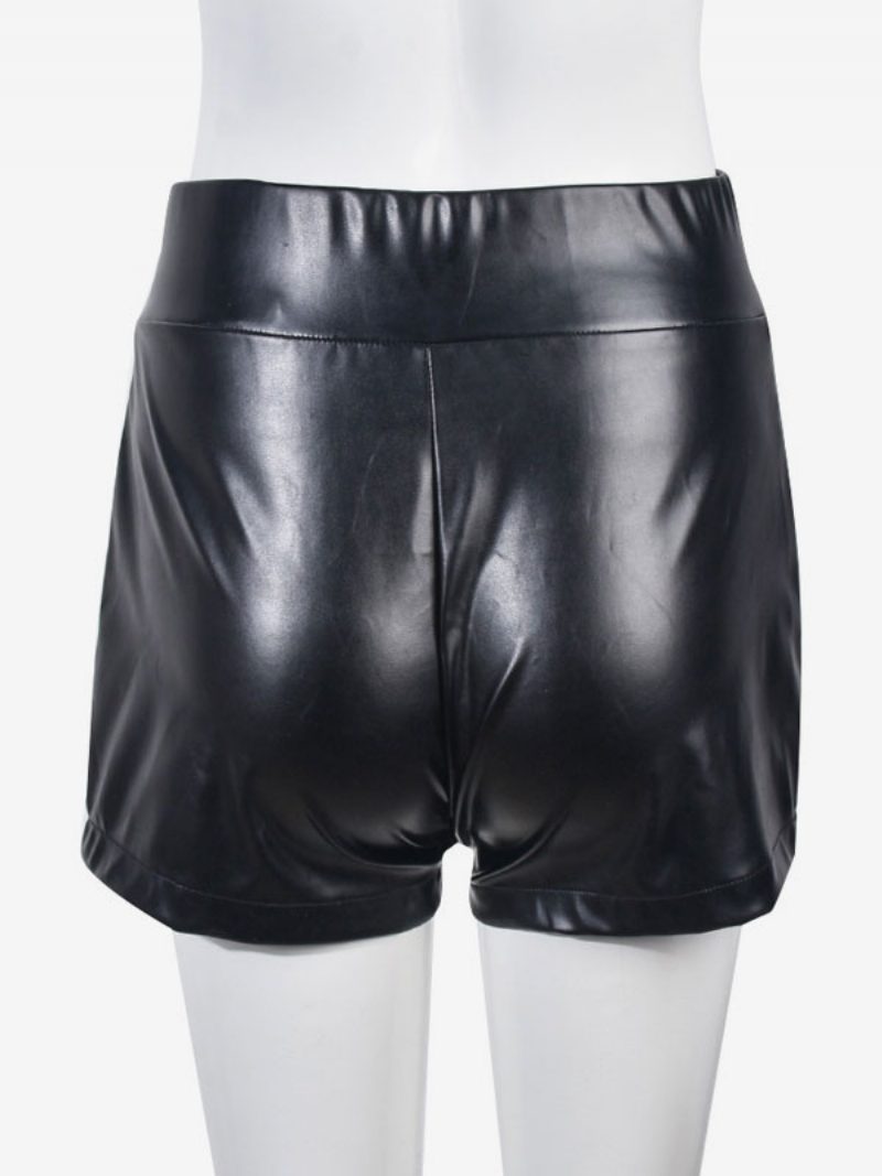 Shorts Für Frauen Sexy Ösen Aus Pu-leder - Schwarz