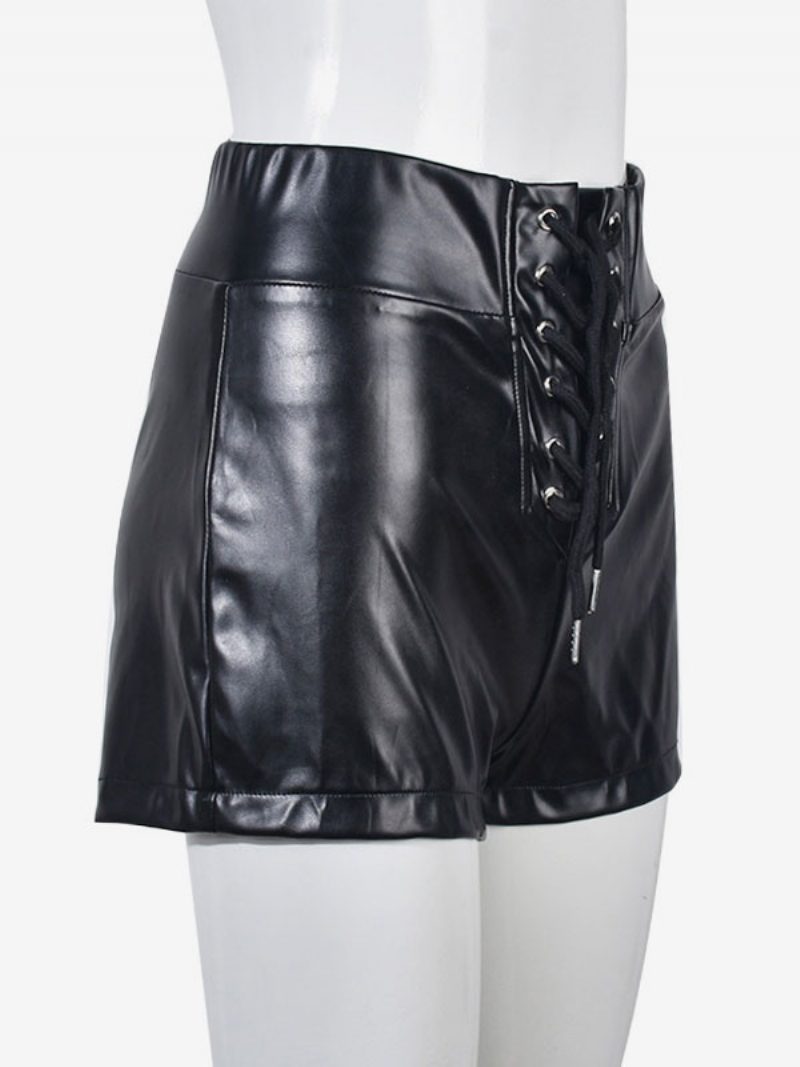 Shorts Für Frauen Sexy Ösen Aus Pu-leder - Schwarz