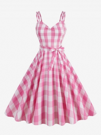 Damen Barbie Gingham Kleid 1950er Jahre Audrey Hepburn Ärmelloses Vintage