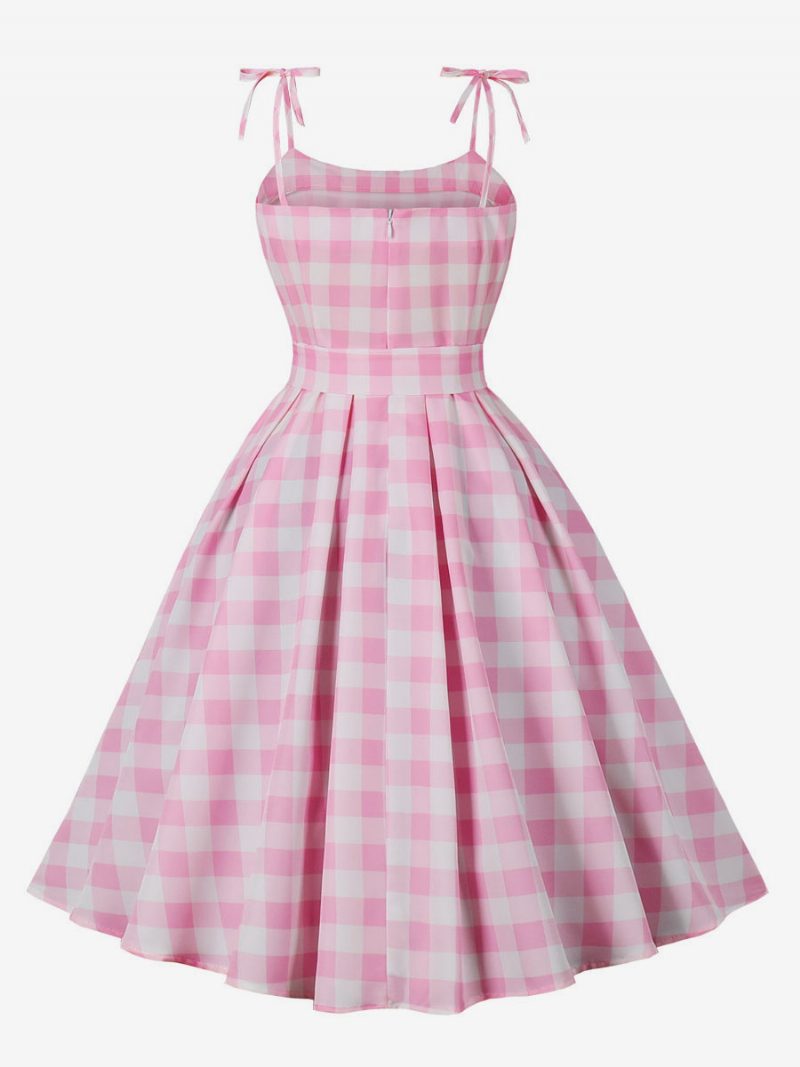 Damen Barbie Pink Gingham Kleid 1950er Jahre Audrey Hepburn Ärmelloses Kariertes Vintage-kleid - Rosa