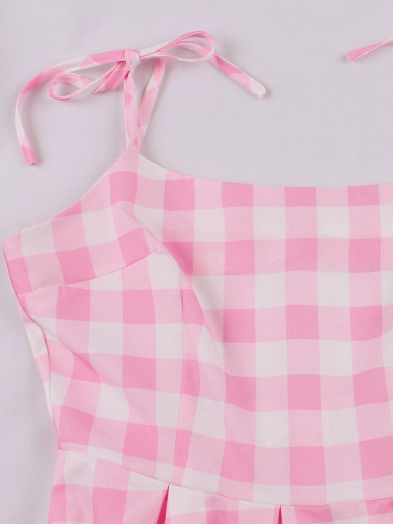 Damen Barbie Pink Gingham Kleid 1950er Jahre Audrey Hepburn Ärmelloses Kariertes Vintage-kleid - Rosa