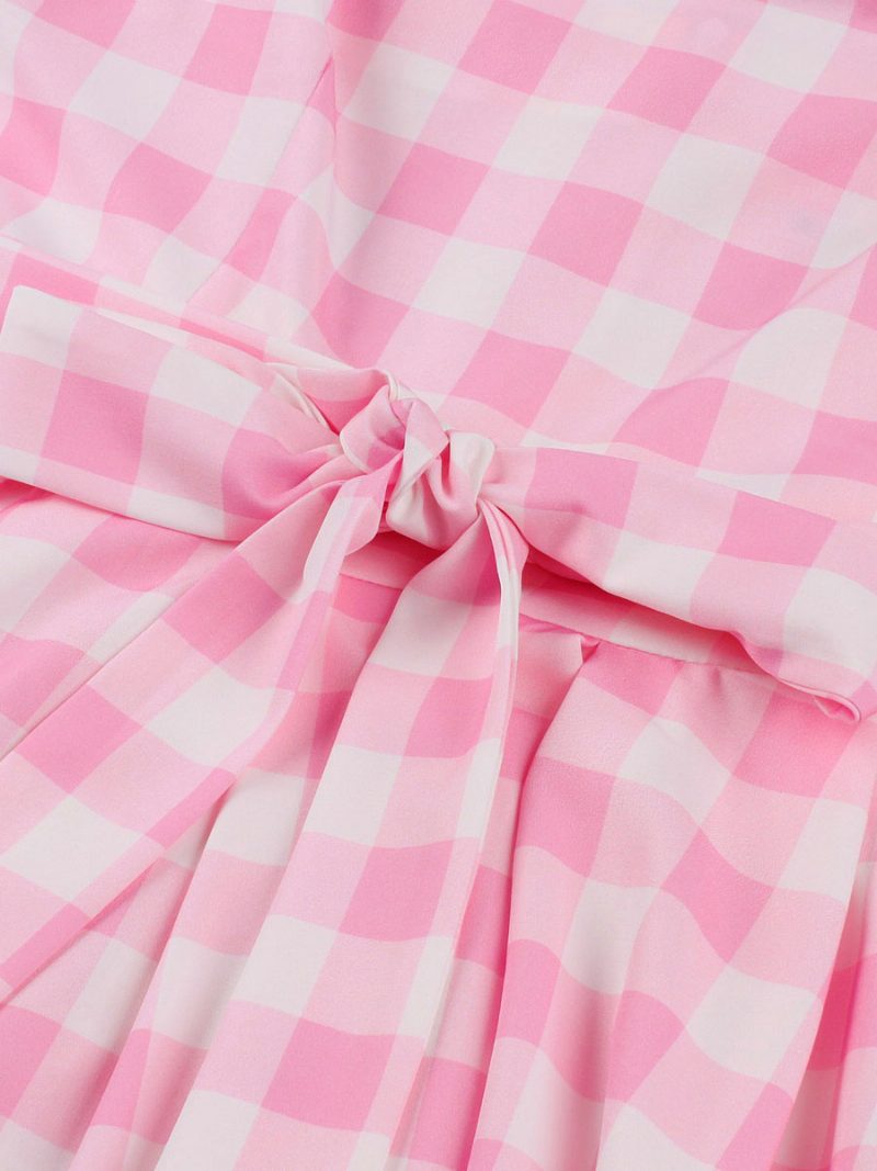 Damen Barbie Pink Gingham Kleid 1950er Jahre Audrey Hepburn Ärmelloses Kariertes Vintage-kleid - Rosa