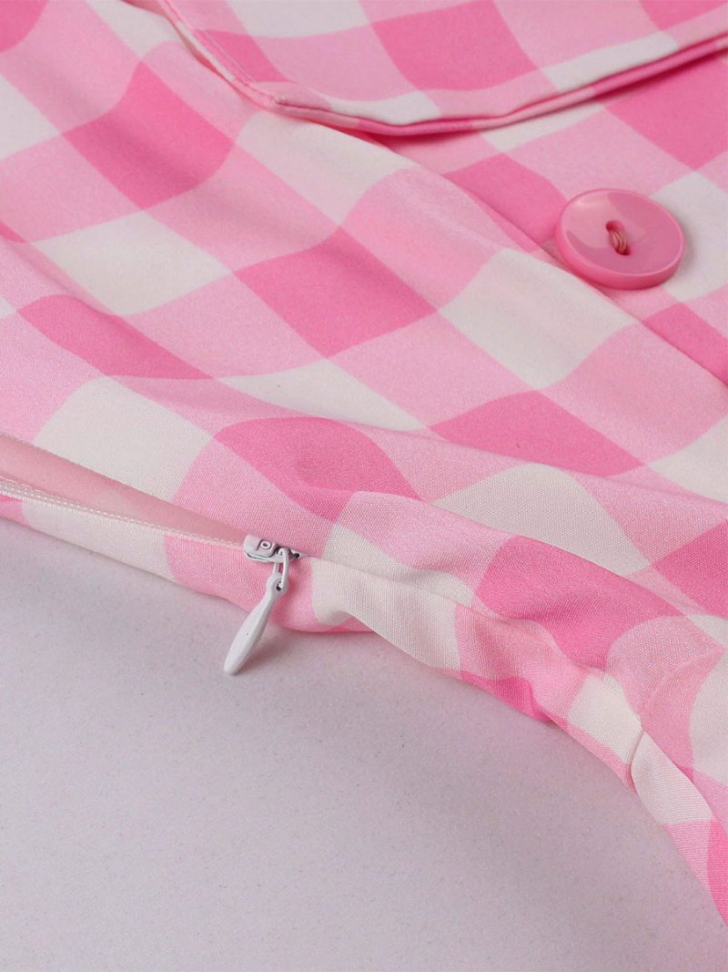 Damen Barbie Pink Gingham Vintage Kleid 1950er Audrey Hepburn Swing - Rosa