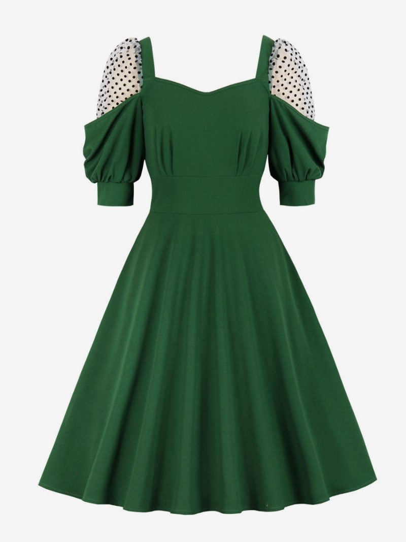 Damen Retro-kleid Herzförmiger Ausschnitt Plissiert Für Den Tag Lässig Kurze Swing-kleider