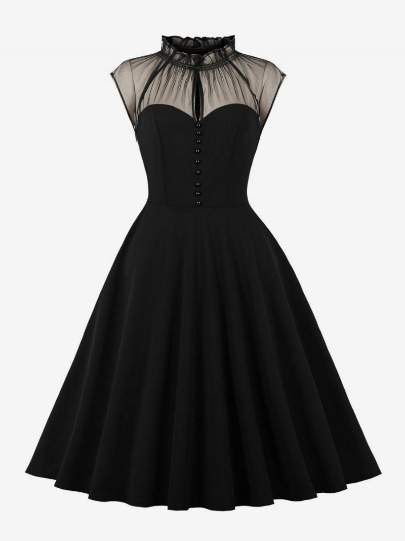 Damen Retro-kleid Im Audrey-hepburn-stil Der 1950er Jahre Ärmelloses Knielanges Rockabilly-kleid - Schwarz