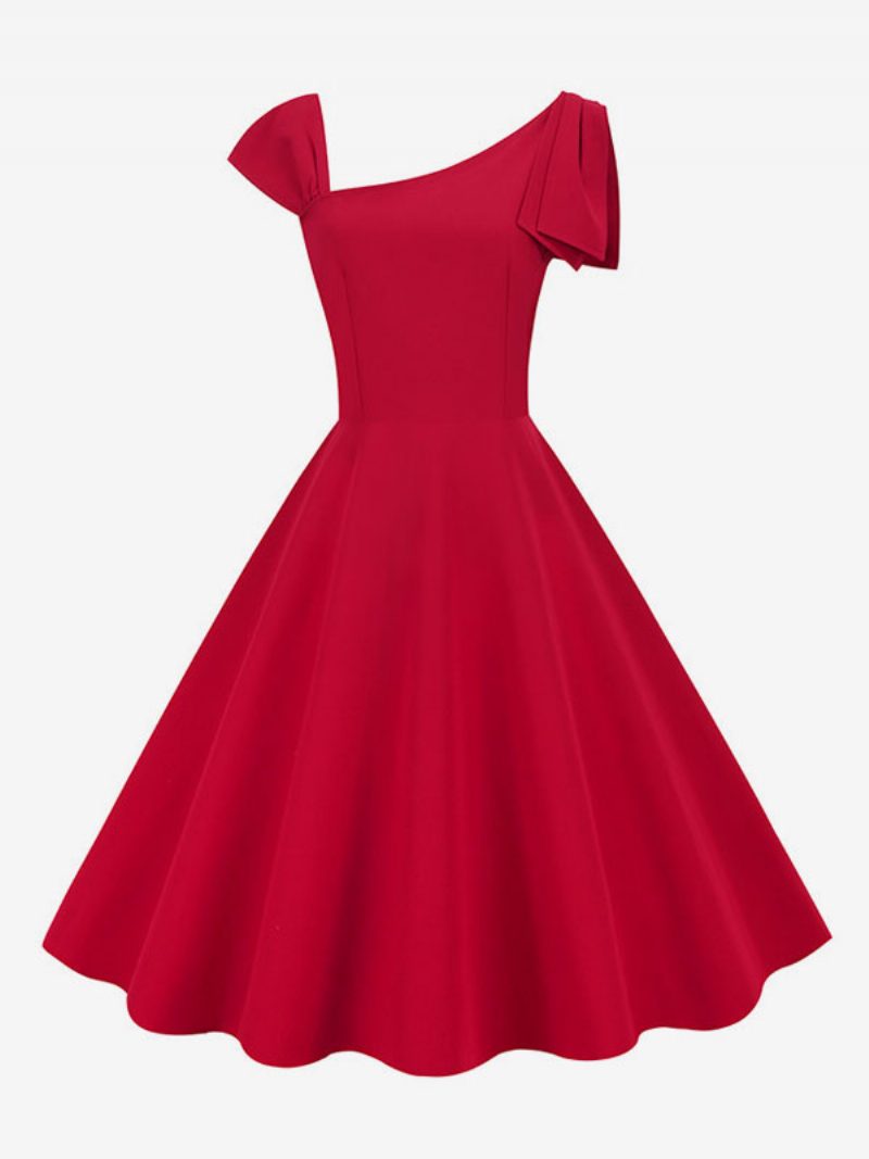 Damen-retro-kleid Im Audrey-hepburn-stil Der 1950er Jahre Ärmelloses Mittelgroßes Rockabilly-kleid - Rot