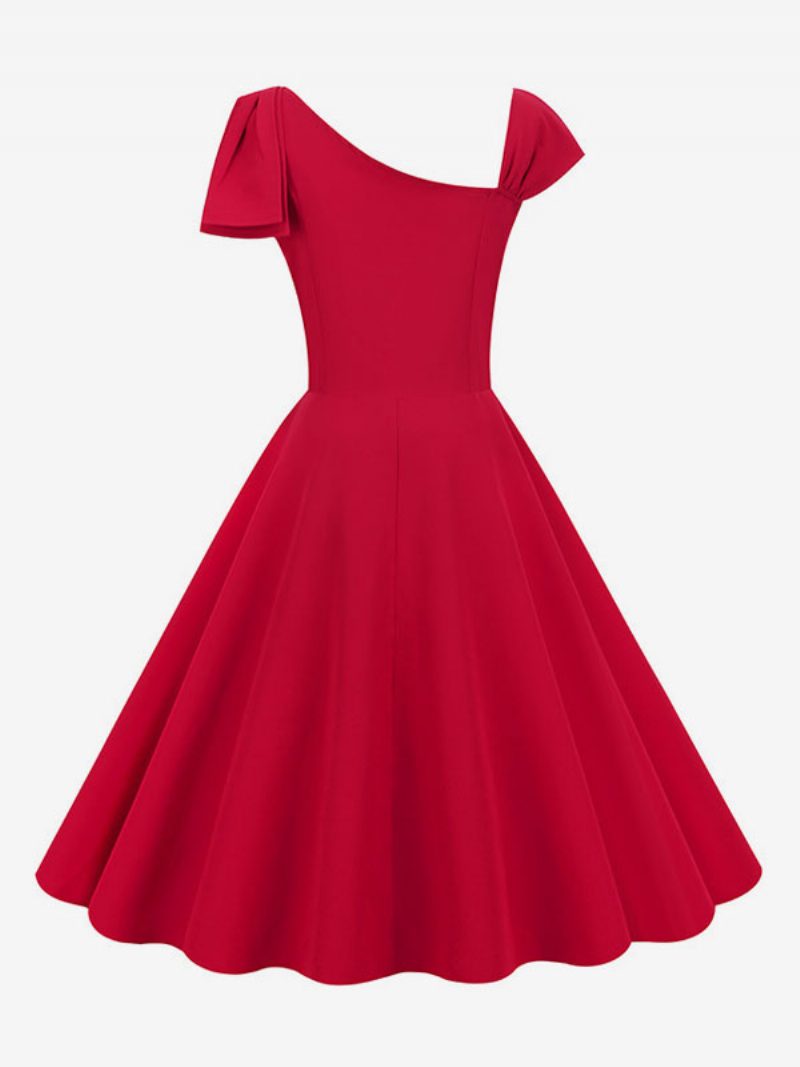 Damen-retro-kleid Im Audrey-hepburn-stil Der 1950er Jahre Ärmelloses Mittelgroßes Rockabilly-kleid - Rot