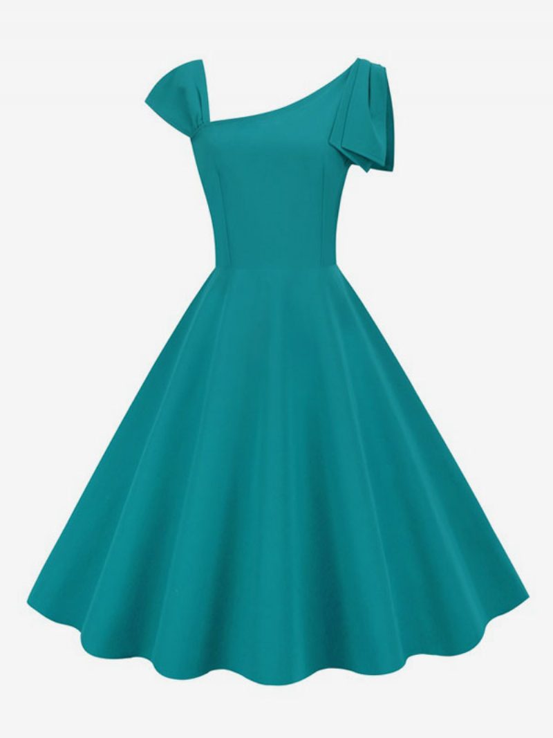 Damen-retro-kleid Im Audrey-hepburn-stil Der 1950er Jahre Ärmelloses Mittelgroßes Rockabilly-kleid - Cyan