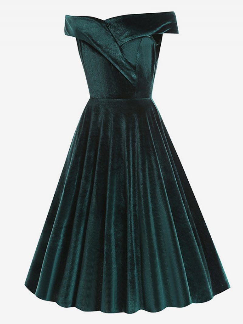 Damen-retro-kleid Im Audrey-hepburn-stil Der 1950er-jahre Bateau-ausschnitt Ärmellos Mittleres Swing-kleid - Cyan