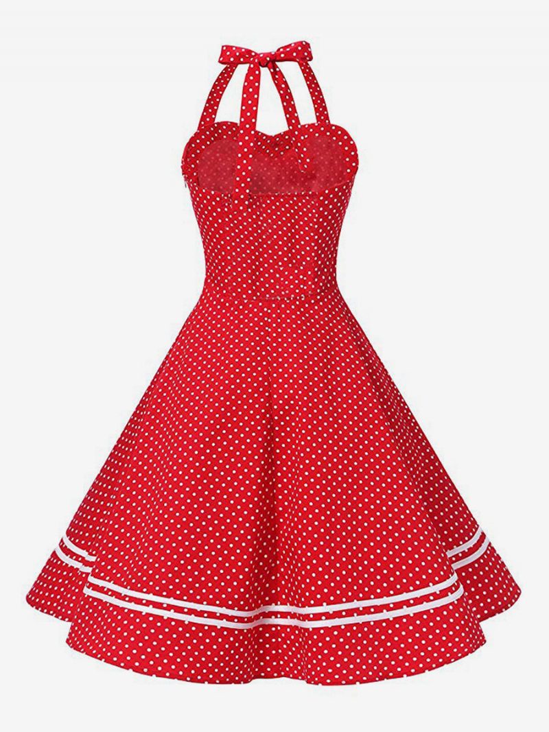 Damen-retro-kleid Im Audrey-hepburn-stil Der 1950er Jahre Gelb Kariert Rückenfrei Knöpfe Ärmellos Herzförmiger Ausschnitt Mittleres Rockabilly-kleid - Rot