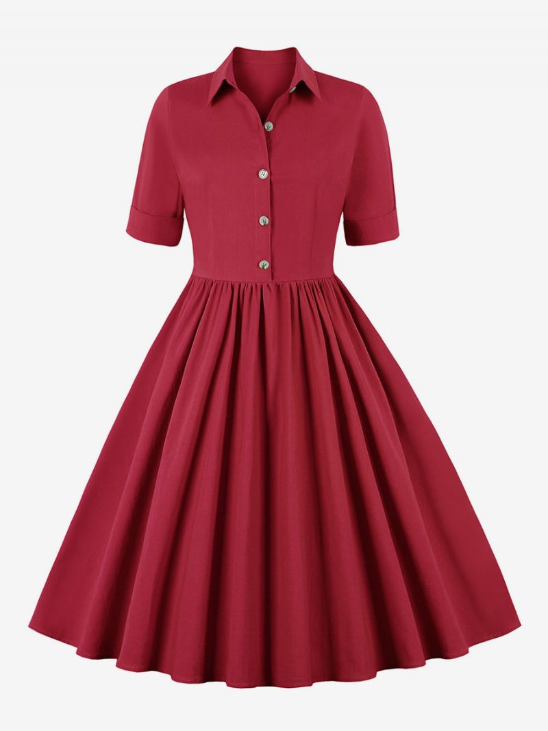 Damen-retro-kleid Im Audrey-hepburn-stil Der 1950er Jahre Schwarz Kurze Ärmel Umlegekragen Swing-kleid