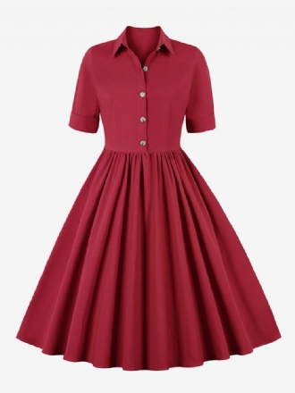 Damen-retro-kleid Im Audrey-hepburn-stil Der 1950er Jahre Schwarz Kurze Ärmel Umlegekragen Swing-kleid