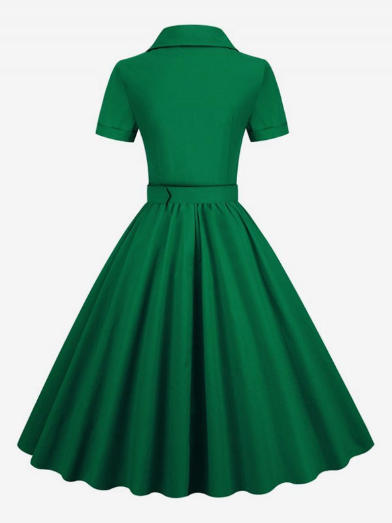 Damen-retro-kleid Im Audrey-hepburn-stil Der 1950er-jahre V-ausschnitt Knöpfe Geschichtet Kurze Ärmel Mittleres Rockabilly-kleid - Dunkelgrün