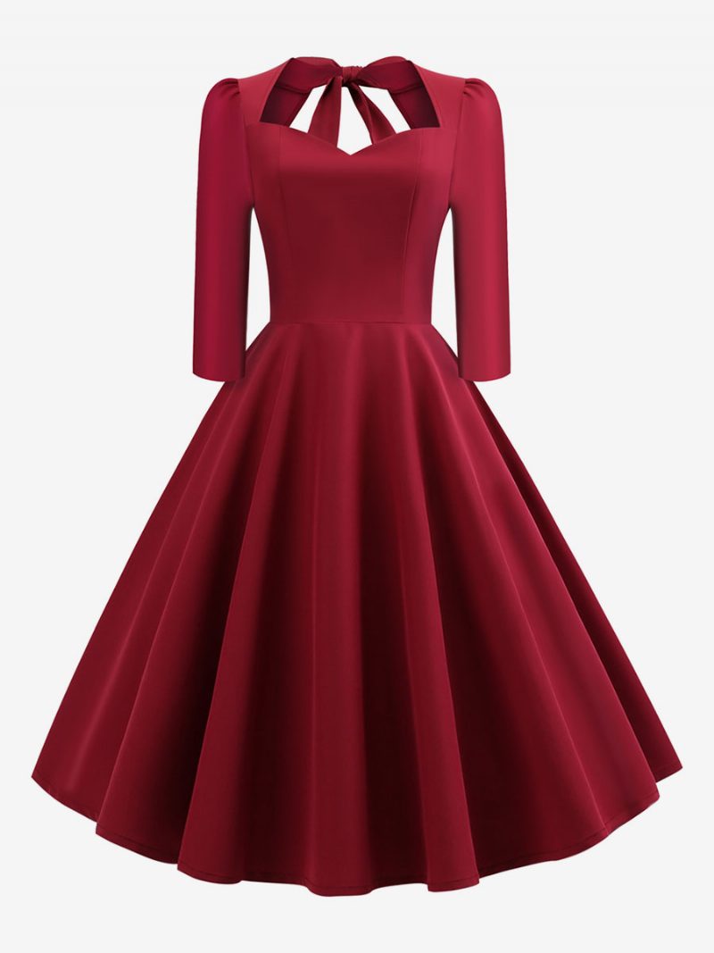 Damen-vintage-kleid Im Audrey-hepburn-stil Der 1950er-jahre Herzförmiger Ausschnitt Rückenfrei 3/4-ärmel Rockabilly-kleid