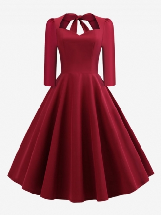 Damen-vintage-kleid Im Audrey-hepburn-stil Der 1950er-jahre Herzförmiger Ausschnitt Rückenfrei 3/4-ärmel Rockabilly-kleid