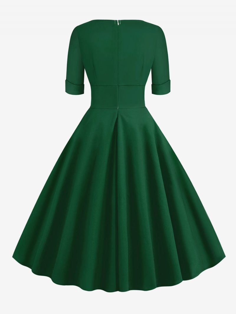 Damen-vintage-kleid Im Audrey-hepburn-stil Der 1950er Jahre Rot Geschichtetes Rockabilly-kleid Mit Kurzen Ärmeln Und Herzförmigem Ausschnitt - Grün