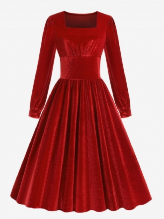 Damen-vintage-kleid Im Audrey-hepburn-stil Der 1950er Jahre Schwarzes Rockabilly-kleid Mit Langen Ärmeln Und Quadratischem Ausschnitt