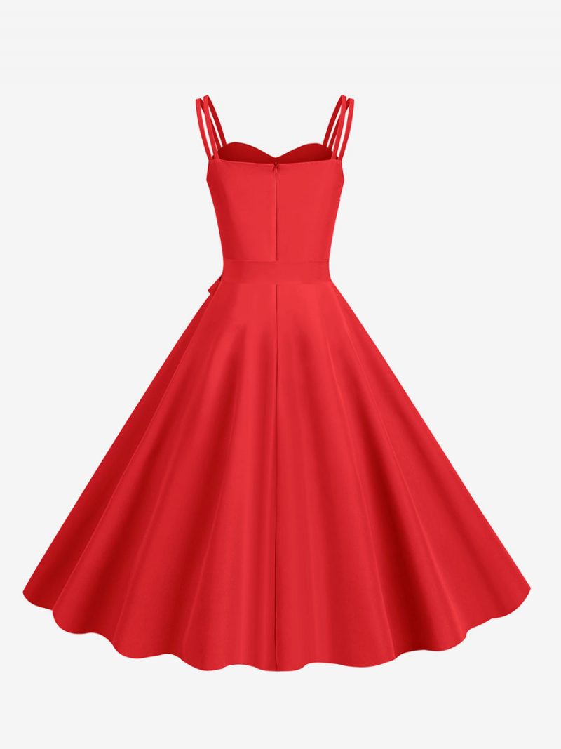 Retro-kleid Für Damen 1950er-jahre Herzförmiger Ausschnitt Schärpe Ärmellos Mittelgroß Rockabilly-kleid - Rot