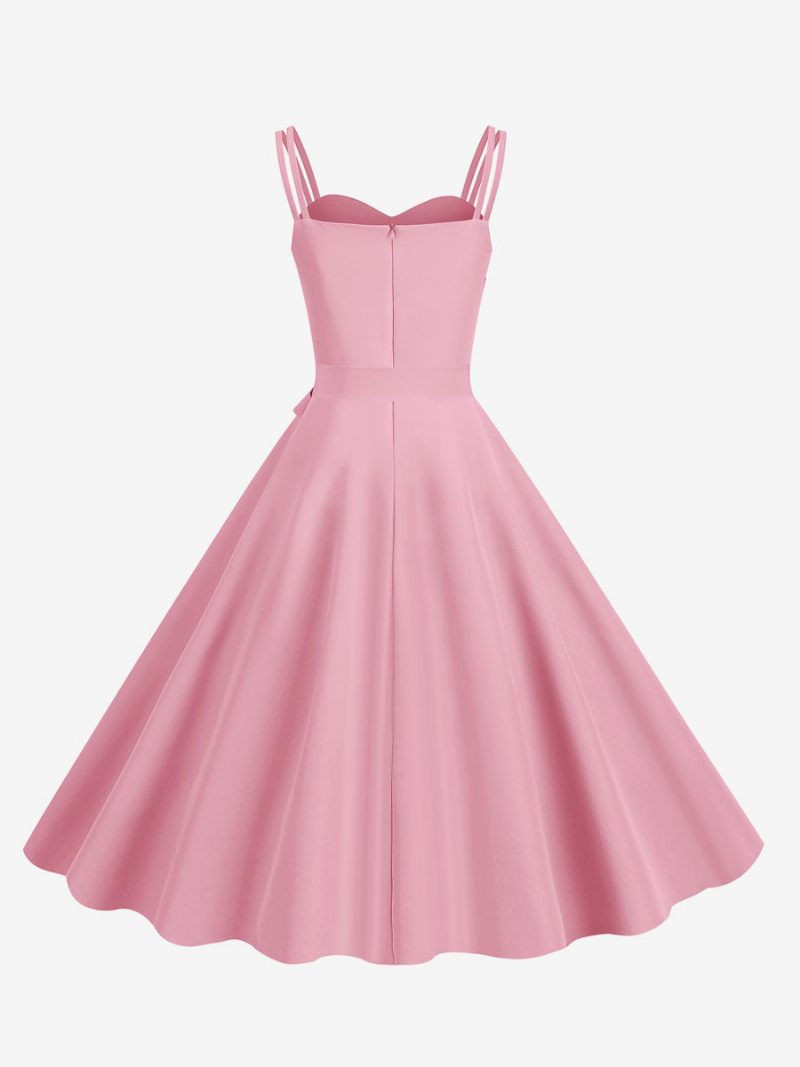 Retro-kleid Für Damen 1950er-jahre Herzförmiger Ausschnitt Schärpe Ärmellos Mittelgroß Rockabilly-kleid - Rosa