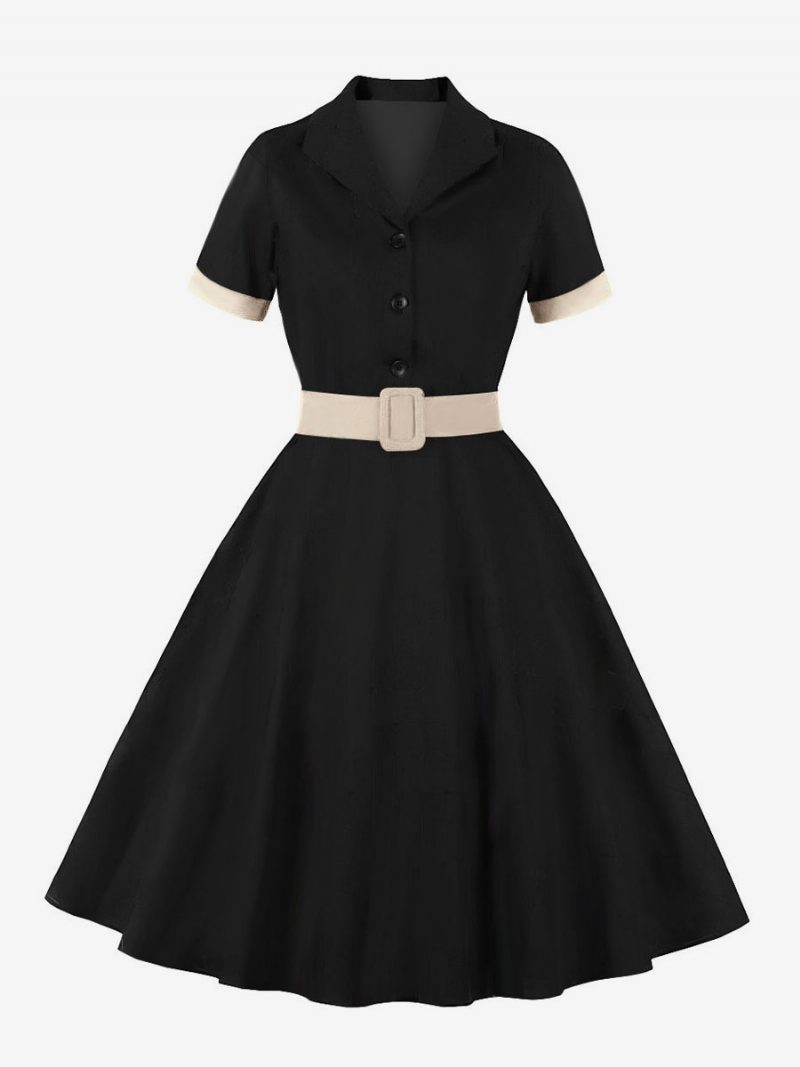 Retro-kleid Im Audrey-hepburn-stil Der 1950er Jahre Blau-graues Damen-rockabilly-kleid Mit Kurzen Ärmeln