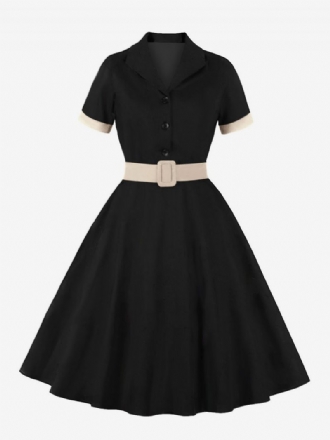 Retro-kleid Im Audrey-hepburn-stil Der 1950er Jahre Blau-graues Damen-rockabilly-kleid Mit Kurzen Ärmeln