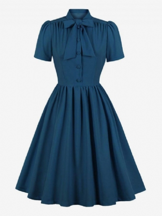 Retro-kleid Im Audrey-hepburn-stil Der 1950er Jahre Marineblaues Damen-swingkleid Mit Kurzen Ärmeln